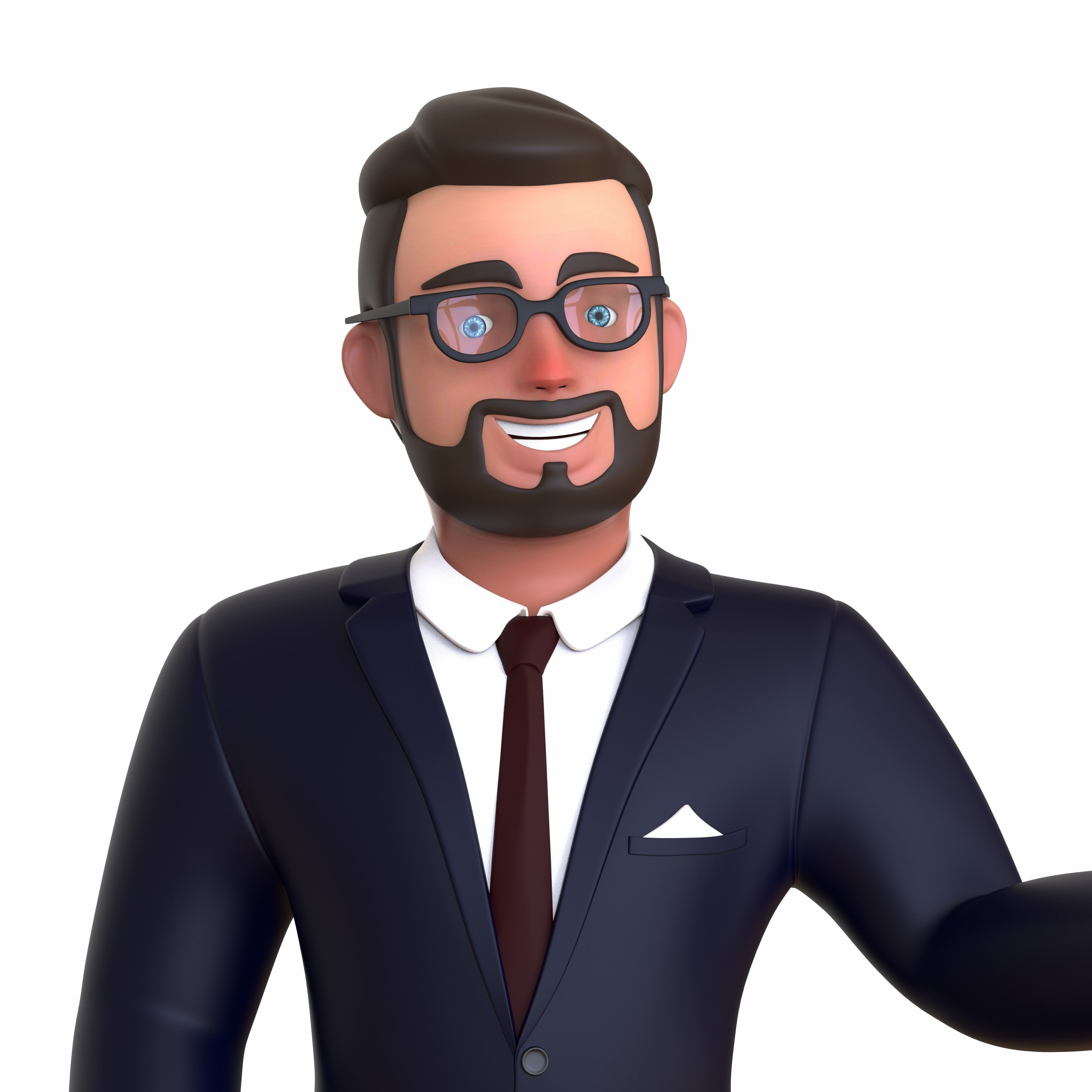 Business Man Minimal Cartoon Character Low-poly 3D model_33