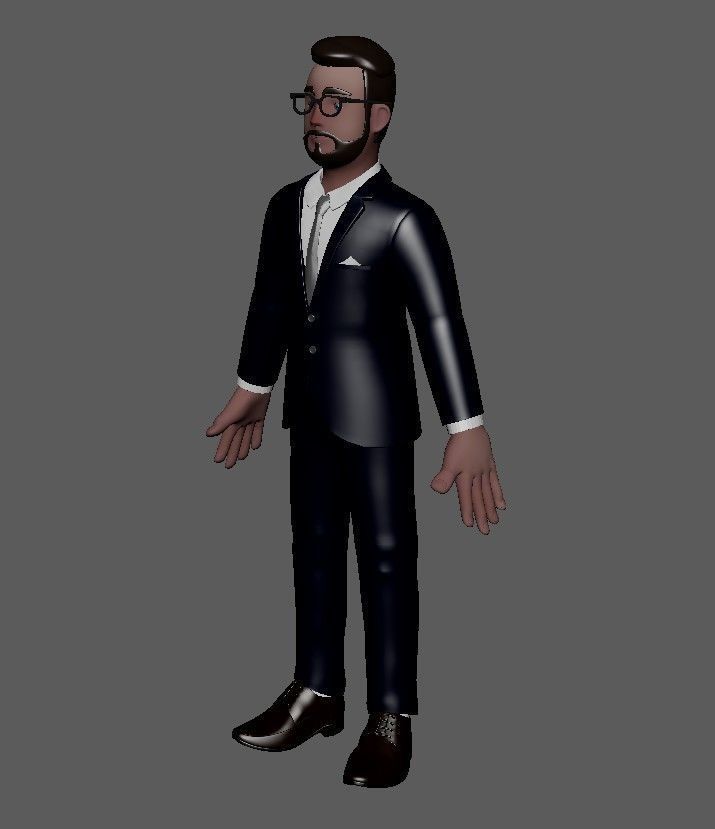Business Man Minimal Cartoon Character Low-poly 3D model_47