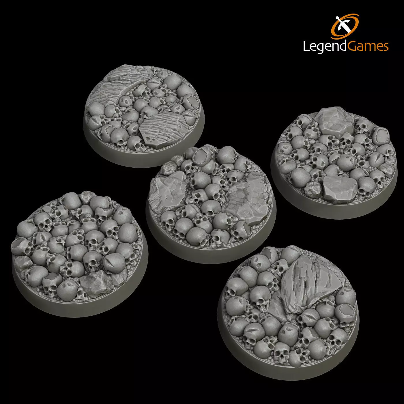 LegendGames Skull Bases - 28-5mm Round x5 3D print model