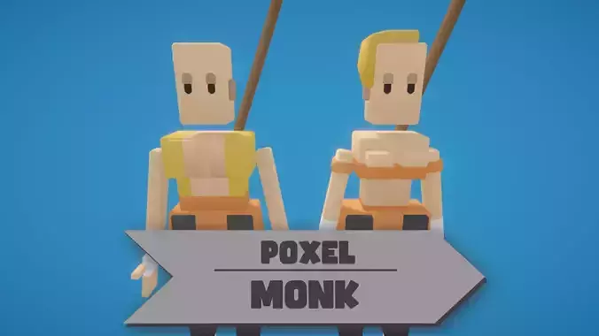 Poxel - Monk Characters - Rigged Low-poly 3D model