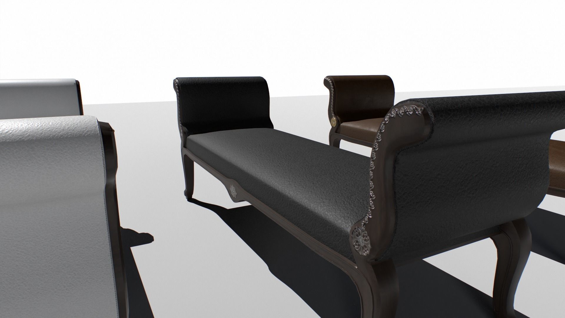 Vintage Bench set Low-poly 3D model_5
