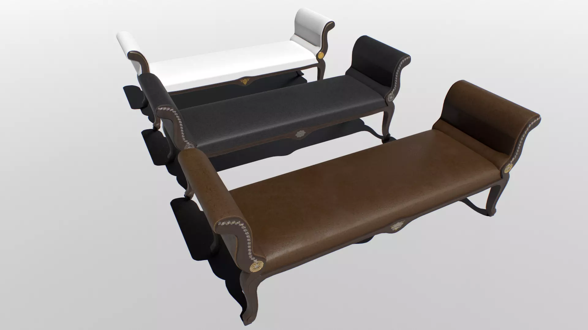 Vintage Bench set Low-poly 3D model_0