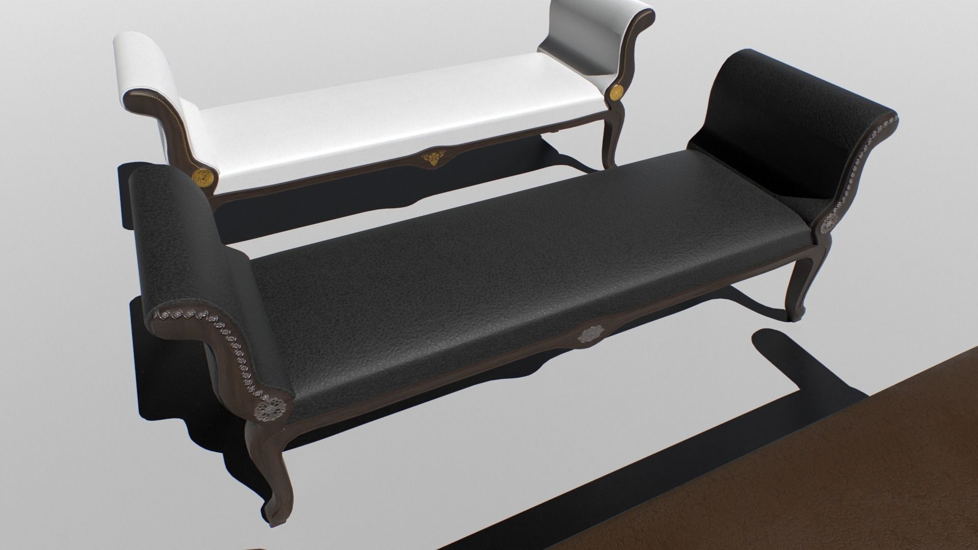 Vintage Bench set Low-poly 3D model_2