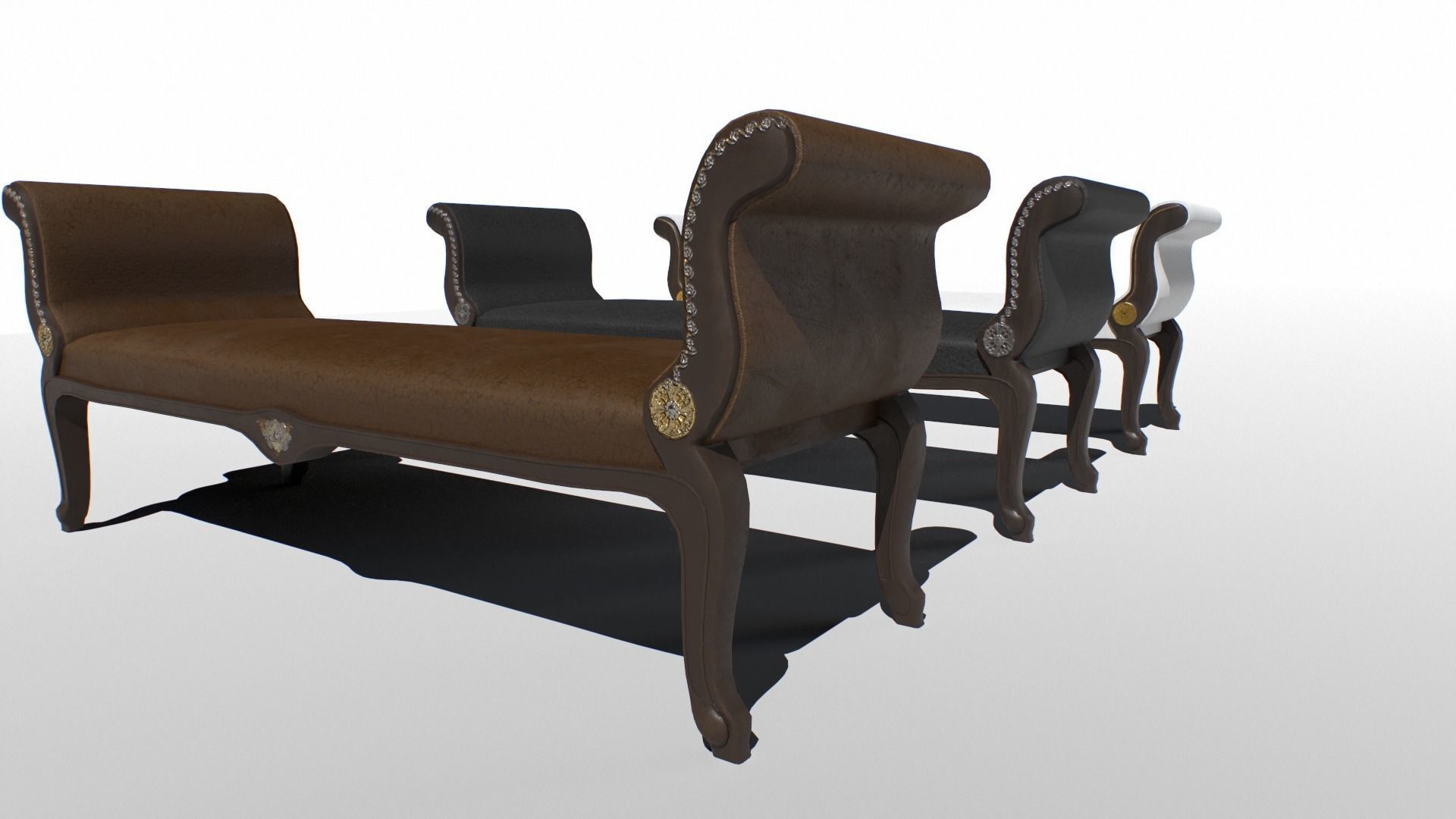 Vintage Bench set Low-poly 3D model_3