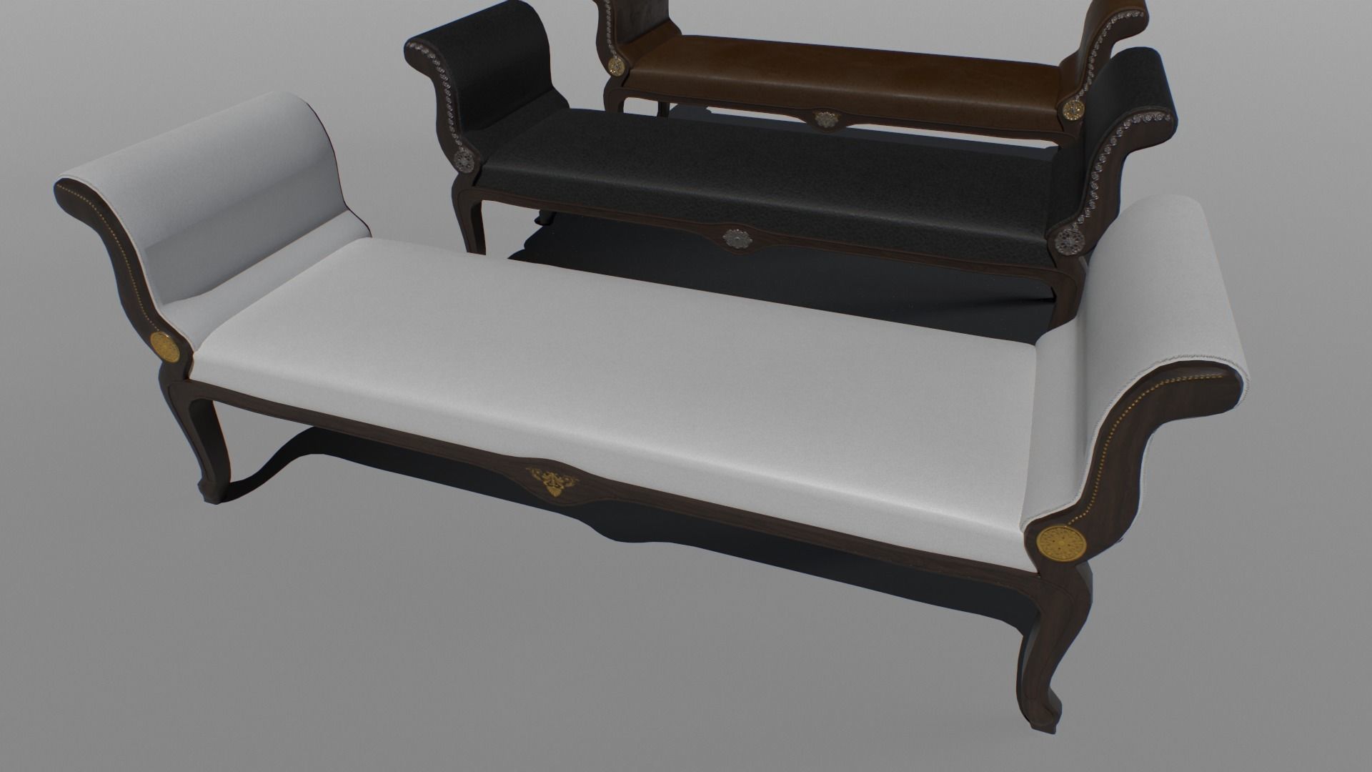 Vintage Bench set Low-poly 3D model_1
