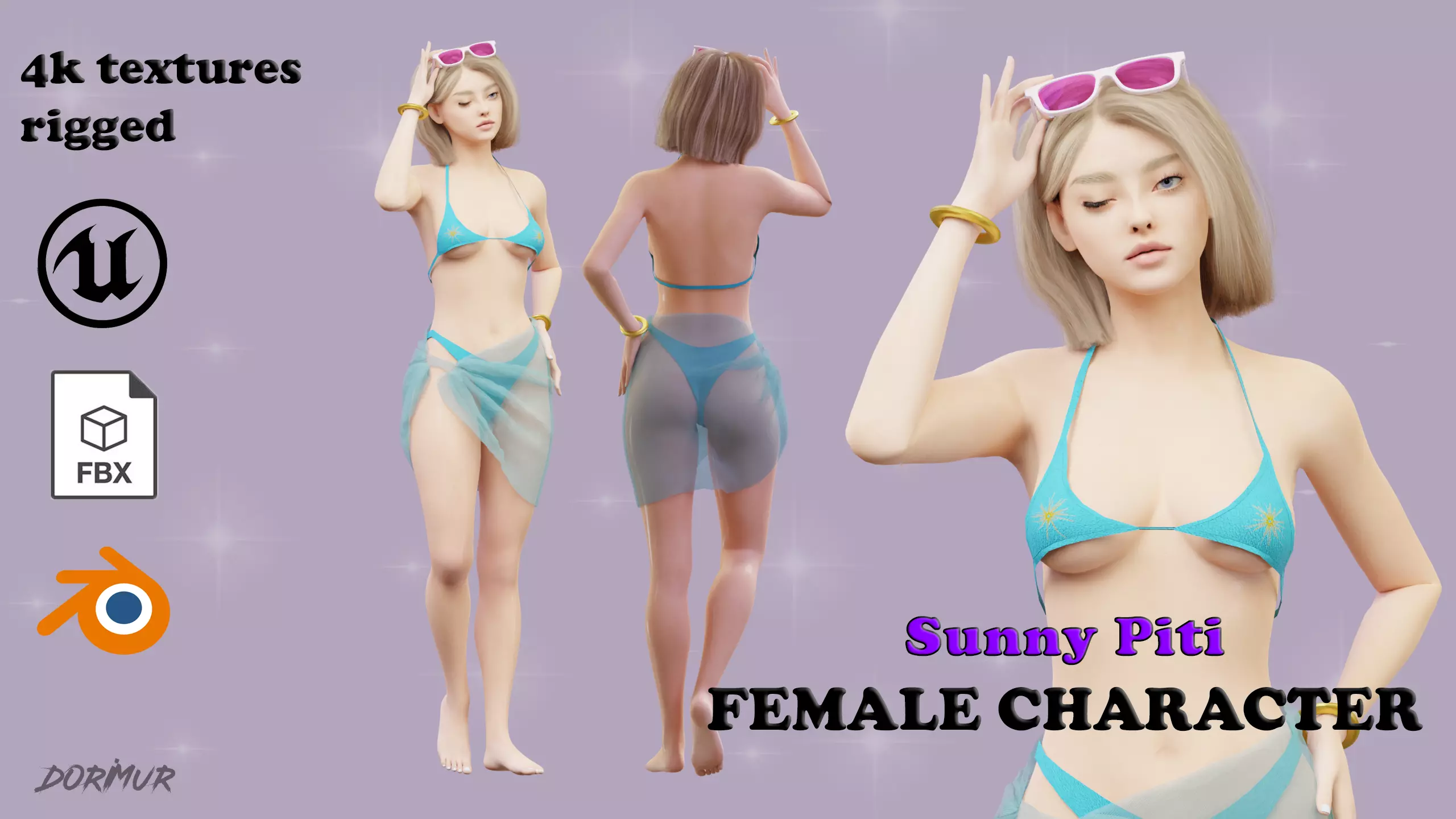 Sunny Piti - Beach girl - Game Ready Low-poly 3D model Low-poly 3D model_0