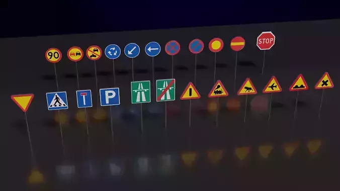 Swedish Road Signs Low-poly 3D model