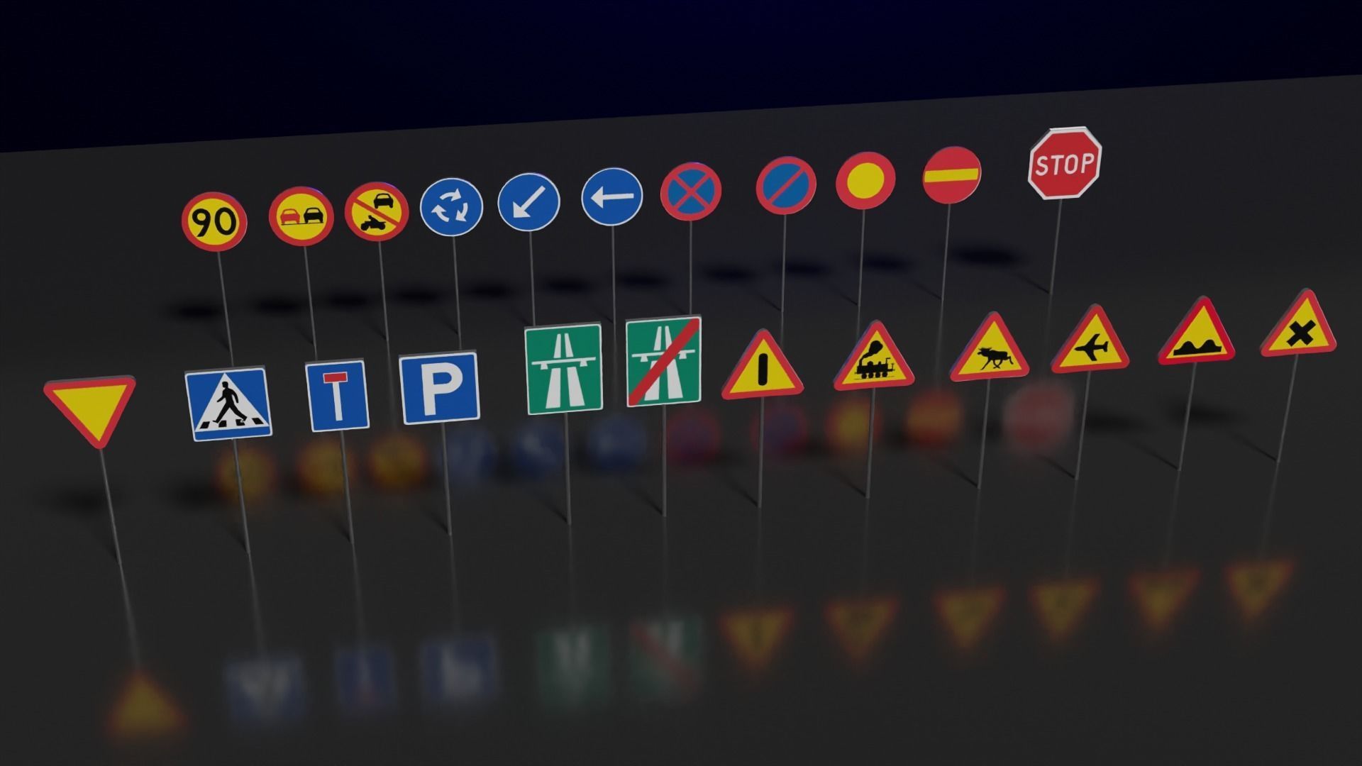 3D Model Swedish Road Signs VR AR Low poly CGTrader