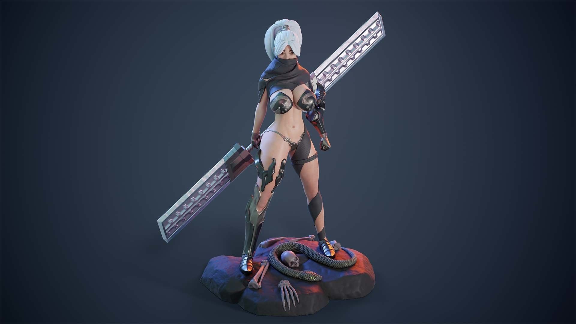 3D Print model - lady warrior - Fully armored version - b 3D print model_17