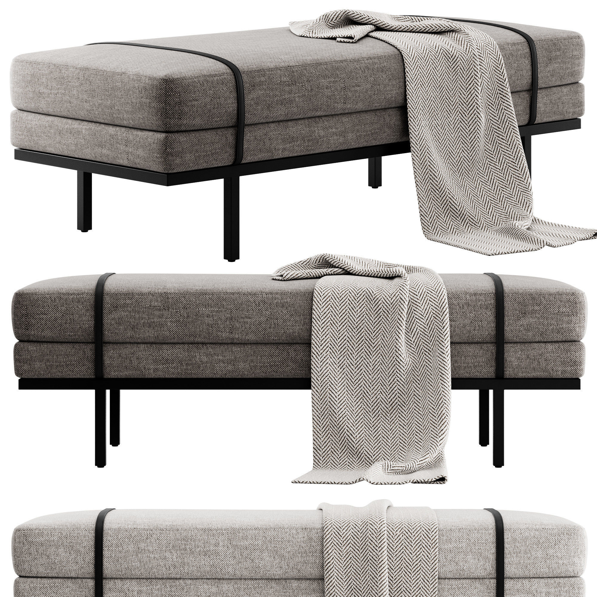 Ronan Modern Bench by Kathy Kuo Home 3D model_2