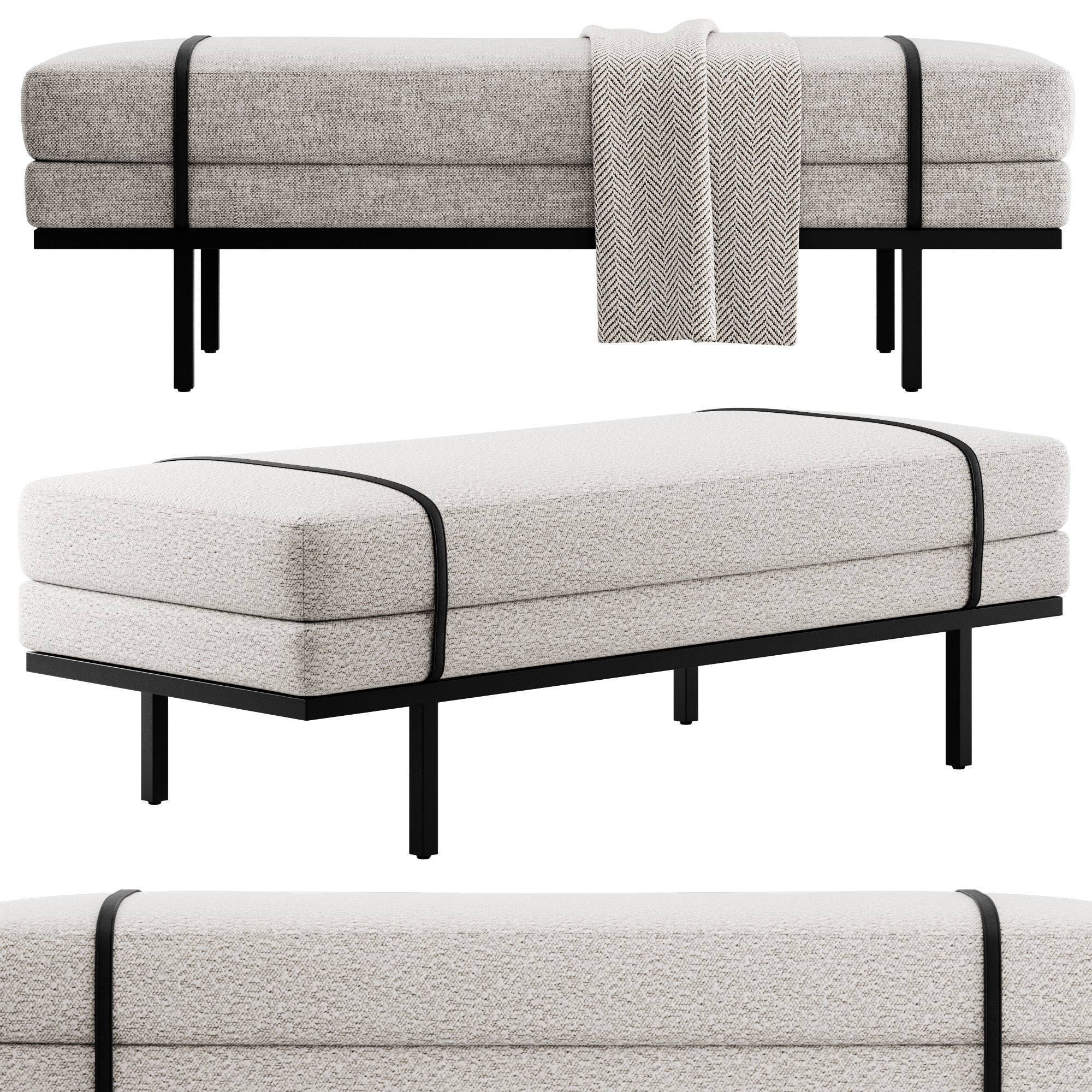 Ronan Modern Bench by Kathy Kuo Home 3D model_1