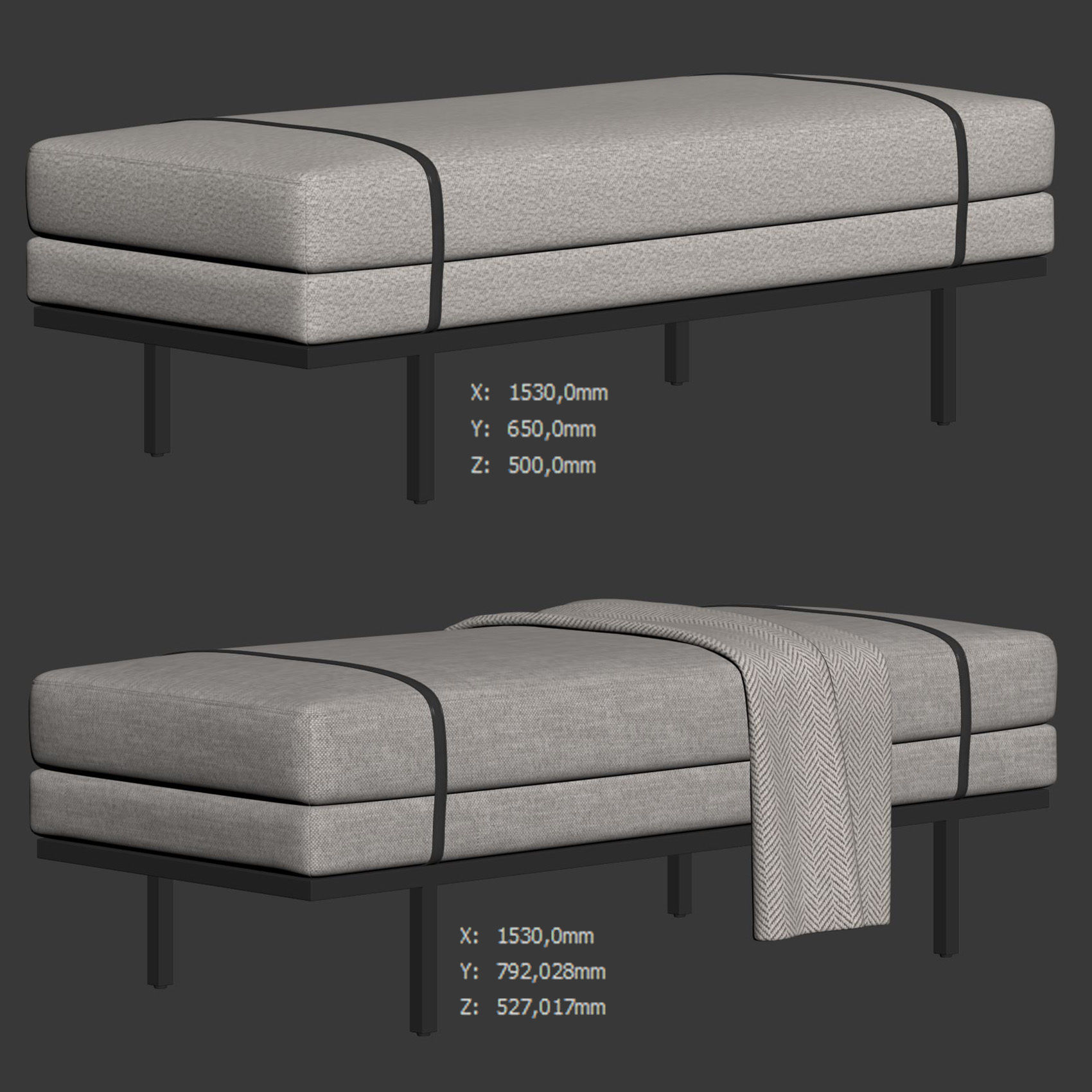 Ronan Modern Bench by Kathy Kuo Home 3D model_5