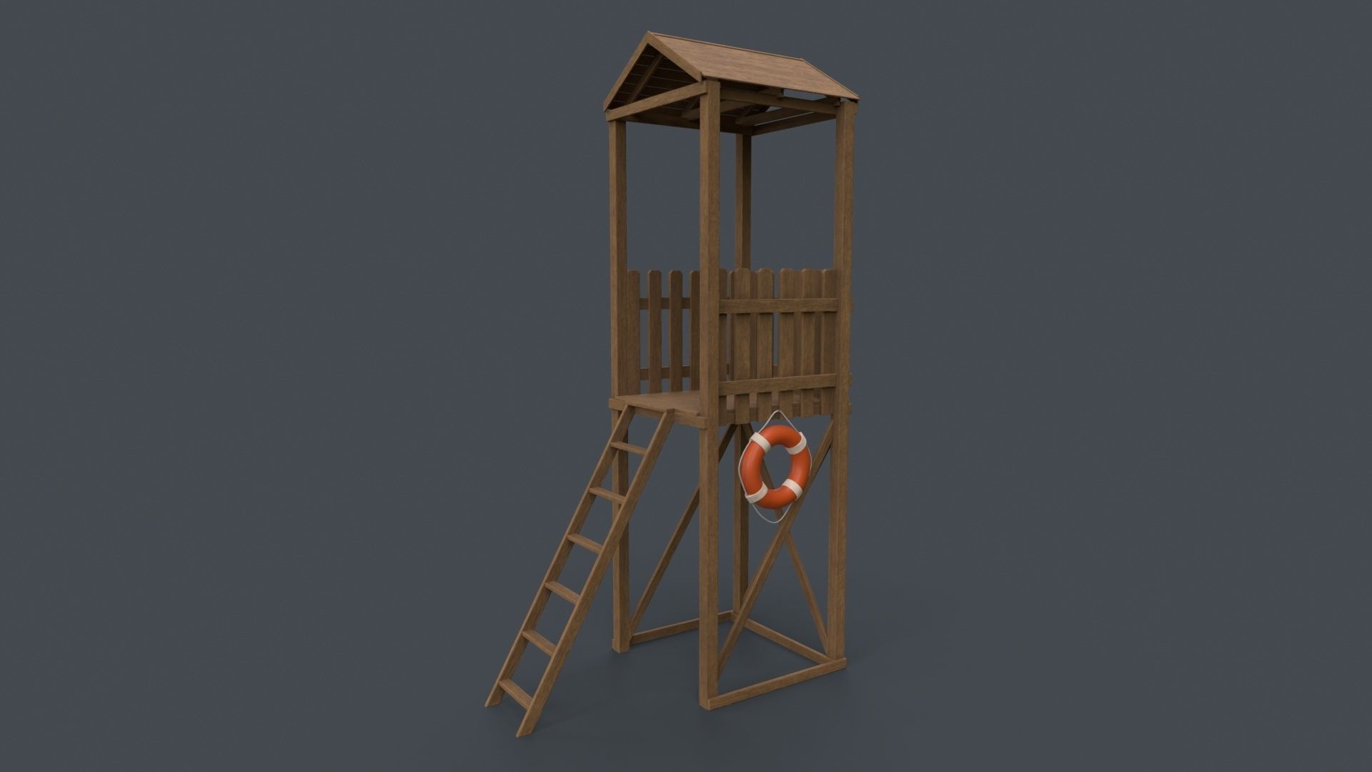 PBR Beach Lifeguard Watch Tower Low-poly 3D model_13