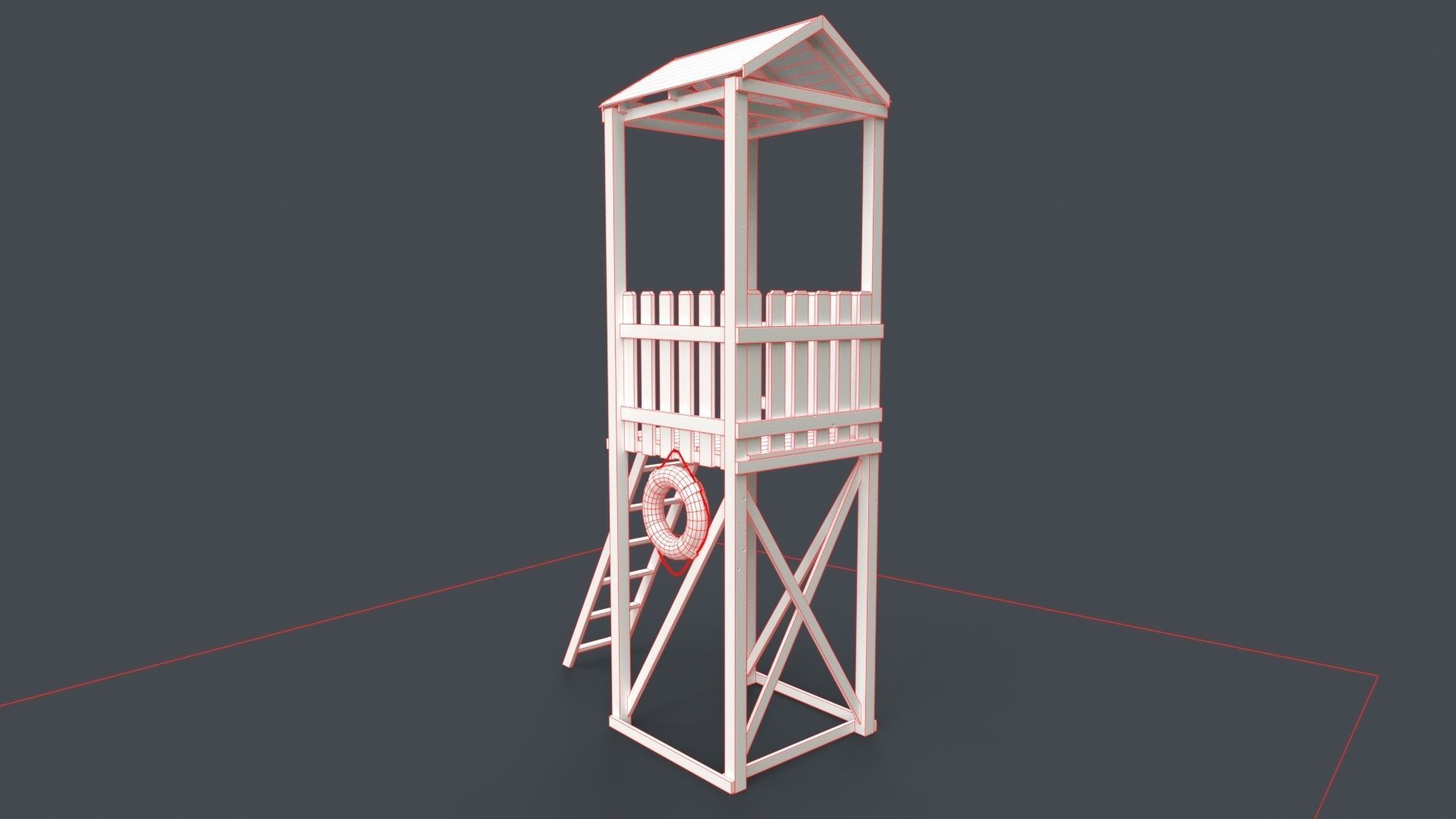 PBR Beach Lifeguard Watch Tower Low-poly 3D model_36