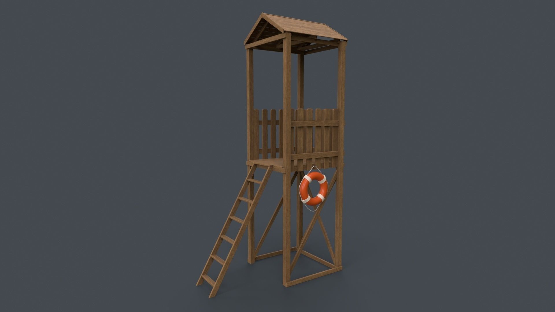 PBR Beach Lifeguard Watch Tower Low-poly 3D model_12