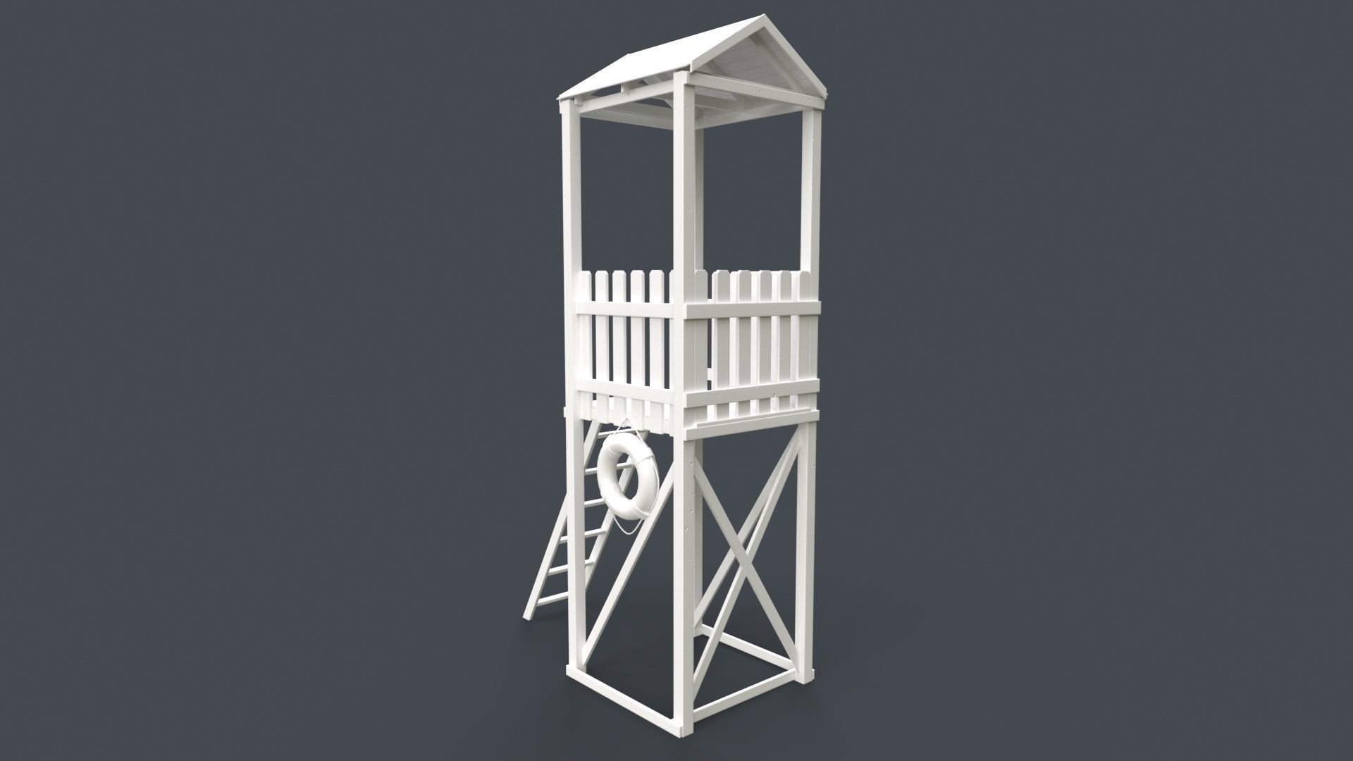 PBR Beach Lifeguard Watch Tower Low-poly 3D model_33