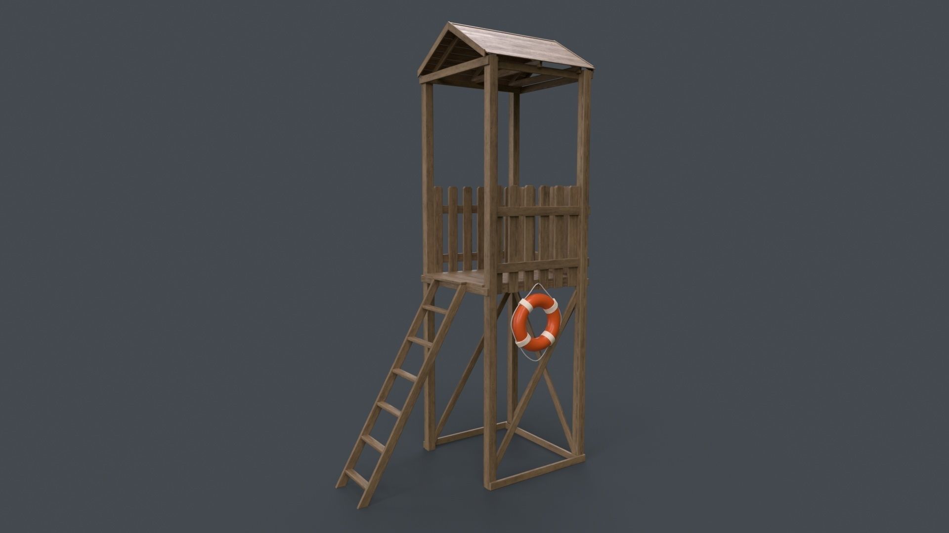 PBR Beach Lifeguard Watch Tower Low-poly 3D model_24