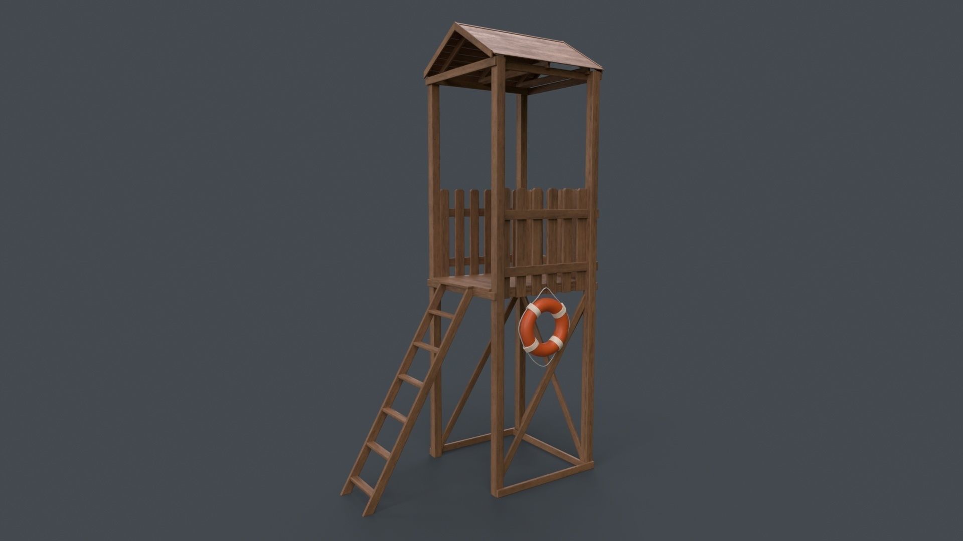PBR Beach Lifeguard Watch Tower Low-poly 3D model_31