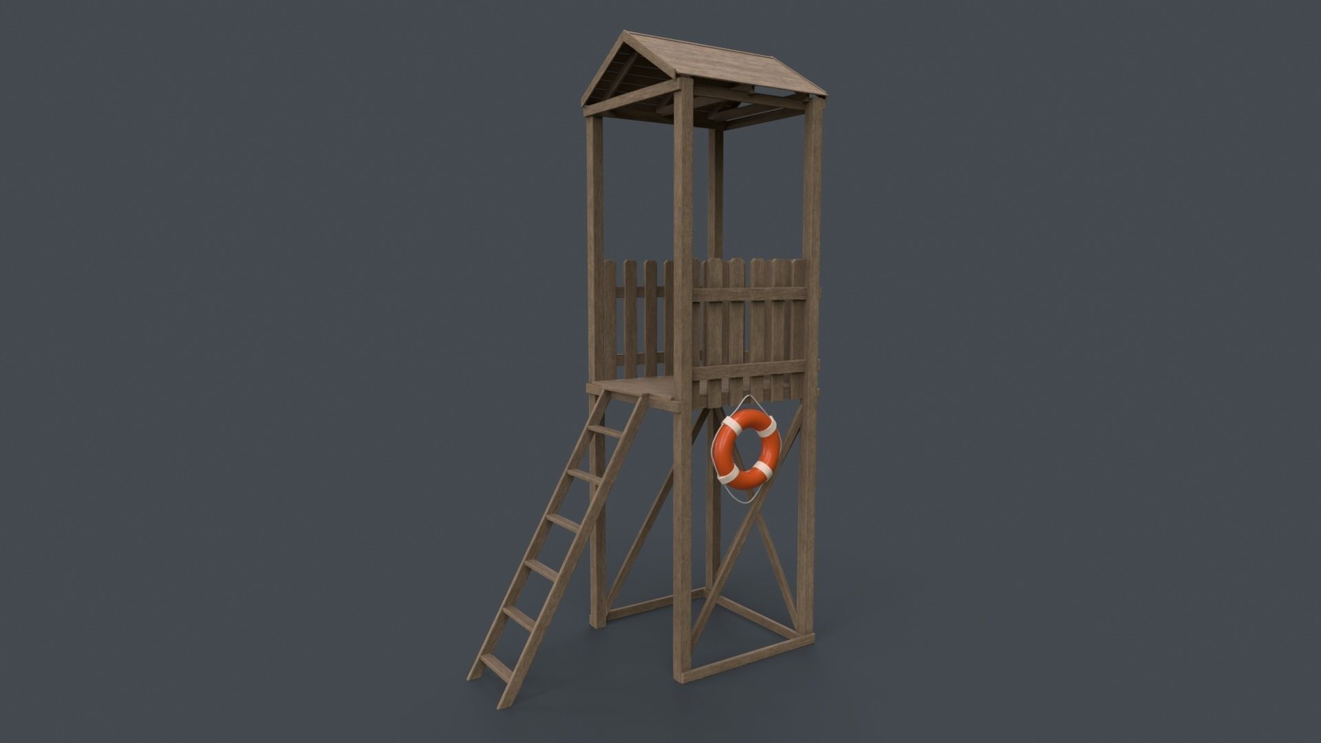 PBR Beach Lifeguard Watch Tower Low-poly 3D model_16