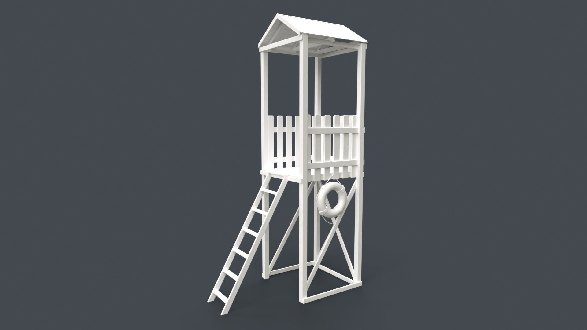PBR Beach Lifeguard Watch Tower Low-poly 3D model_32