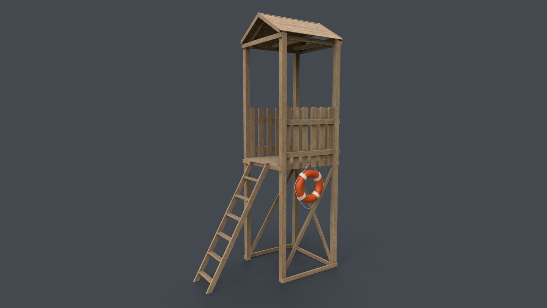 PBR Beach Lifeguard Watch Tower Low-poly 3D model_6