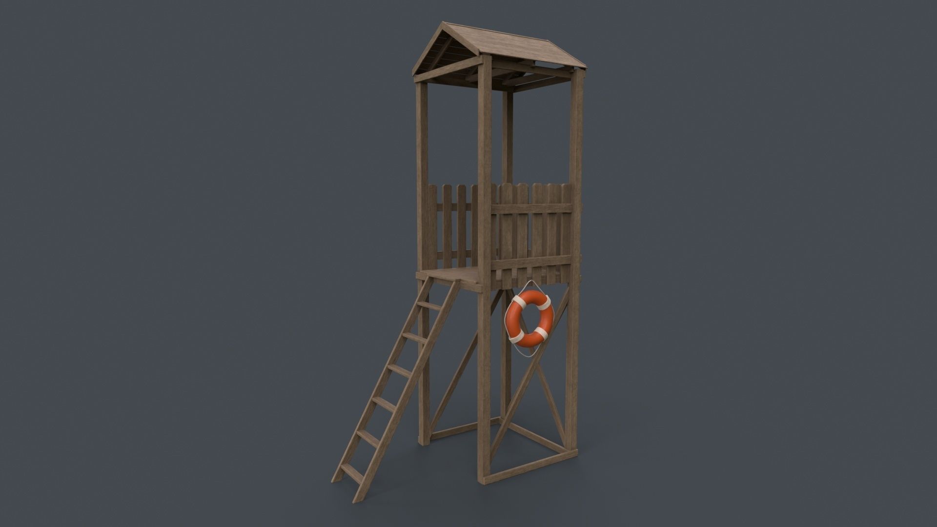 PBR Beach Lifeguard Watch Tower Low-poly 3D model_17