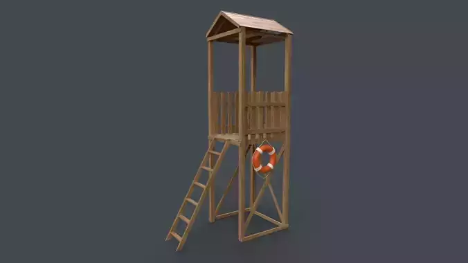 PBR Beach Lifeguard Watch Tower Low-poly 3D model