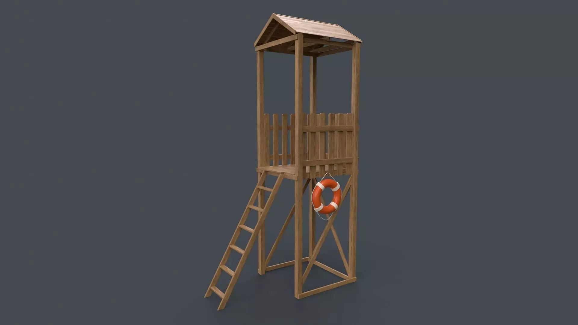 PBR Beach Lifeguard Watch Tower Low-poly 3D model_0