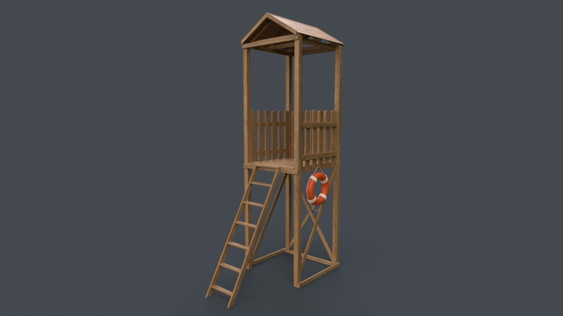 PBR Beach Lifeguard Watch Tower Low-poly 3D model_3