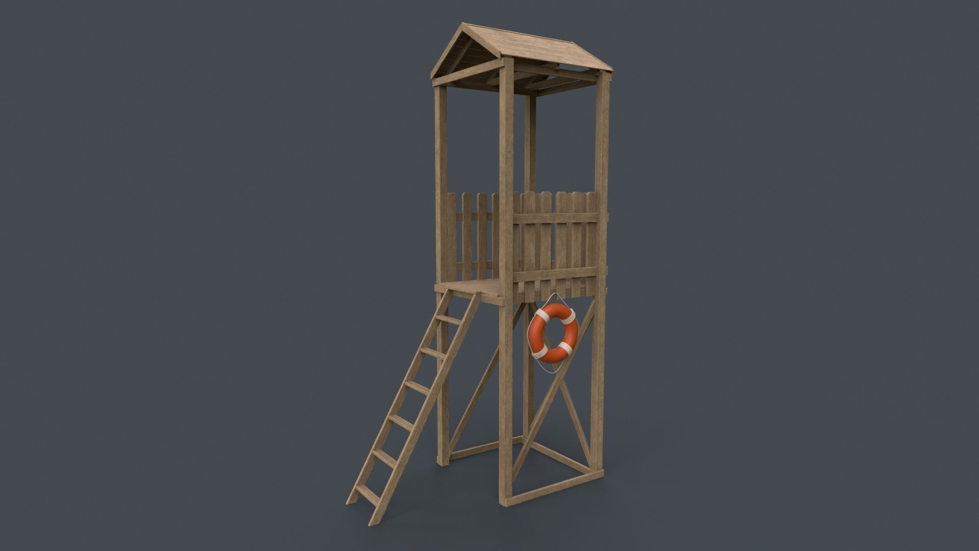 PBR Beach Lifeguard Watch Tower Low-poly 3D model_7