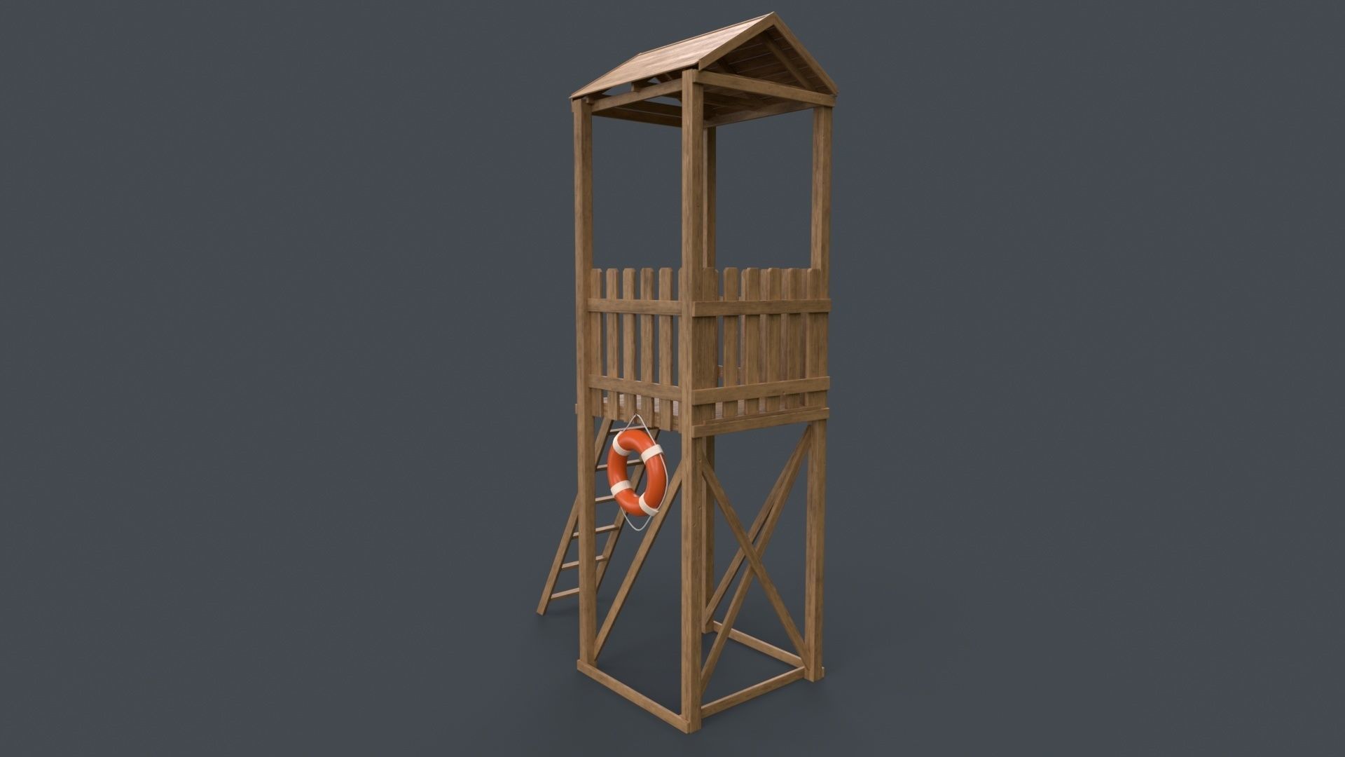 PBR Beach Lifeguard Watch Tower Low-poly 3D model_4