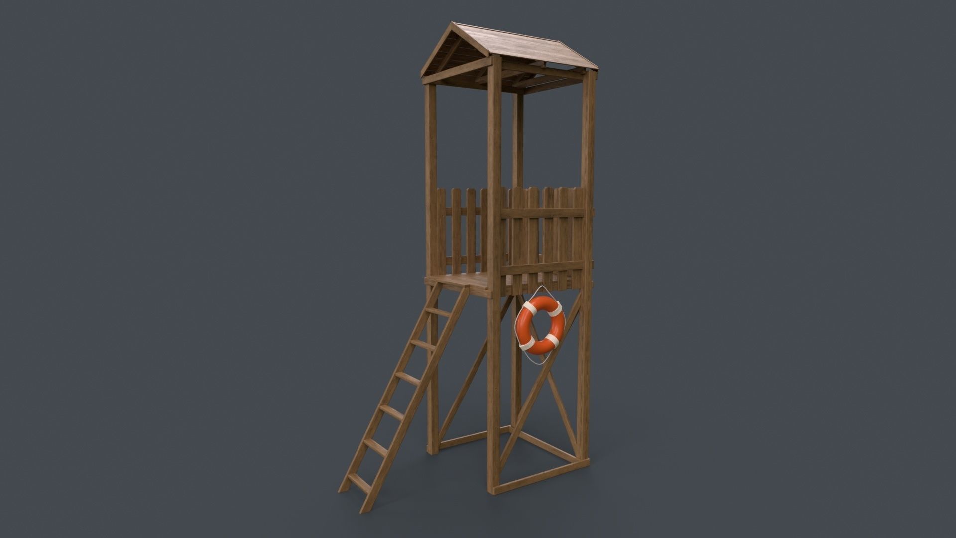 PBR Beach Lifeguard Watch Tower Low-poly 3D model_22