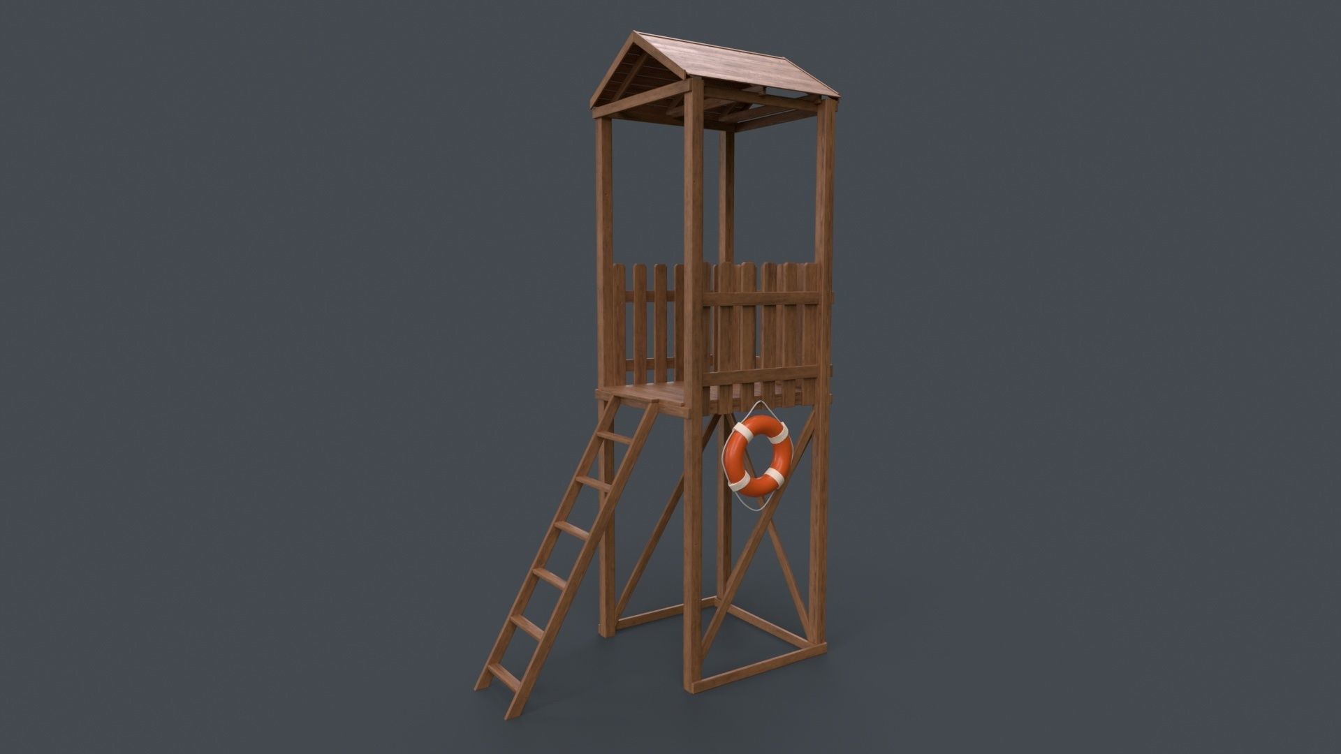 PBR Beach Lifeguard Watch Tower Low-poly 3D model_28