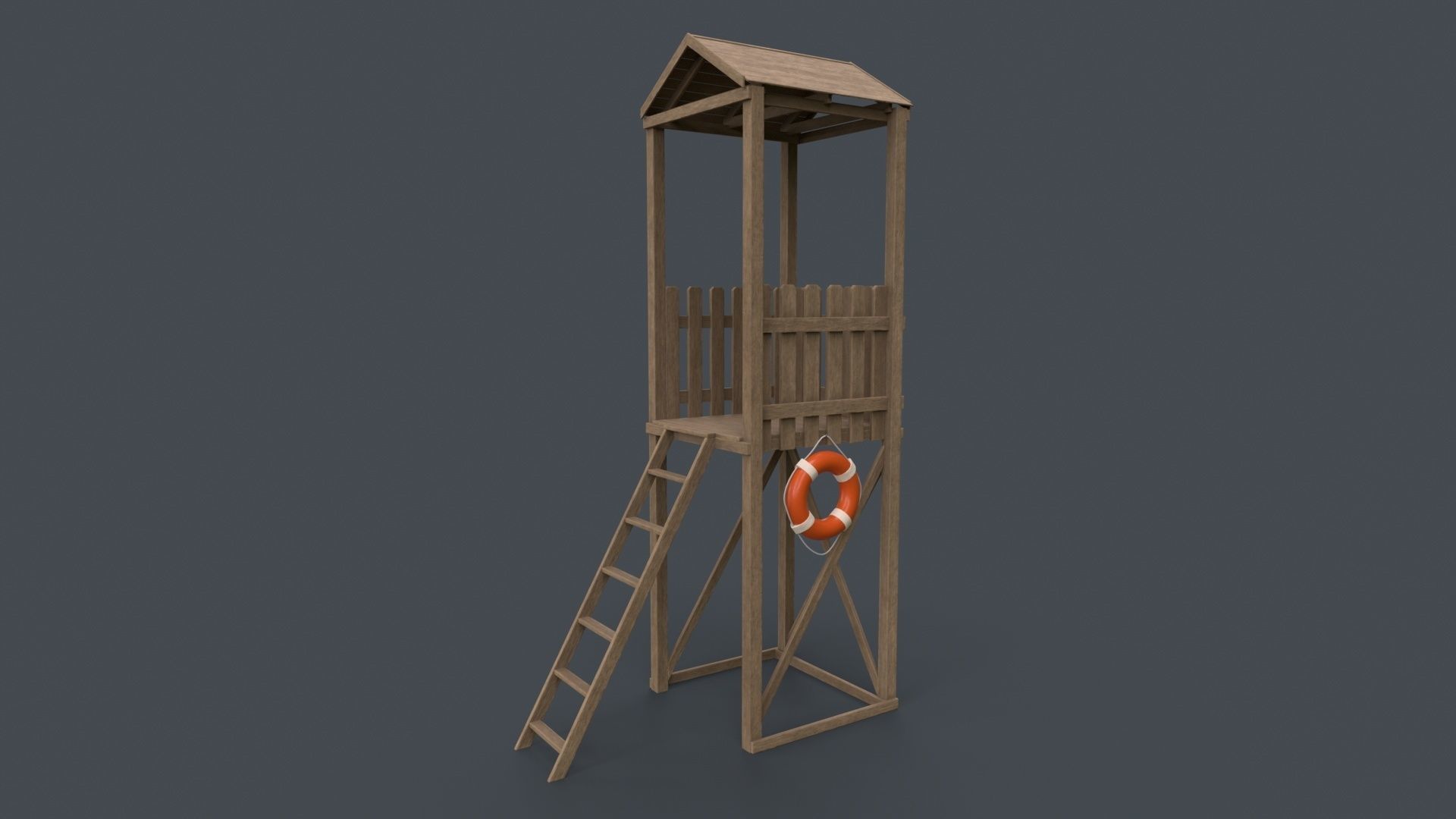 PBR Beach Lifeguard Watch Tower Low-poly 3D model_14