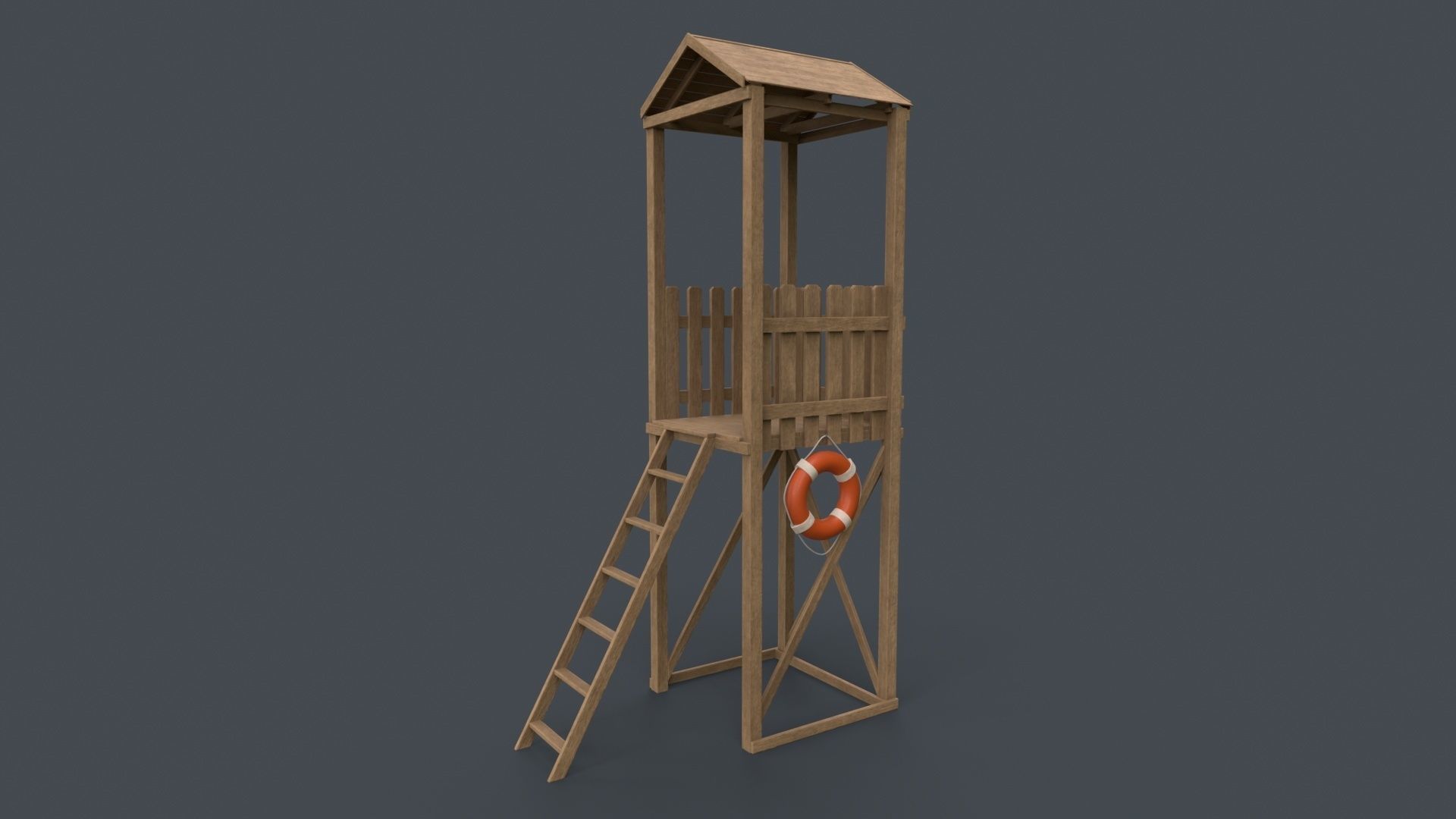PBR Beach Lifeguard Watch Tower Low-poly 3D model_9
