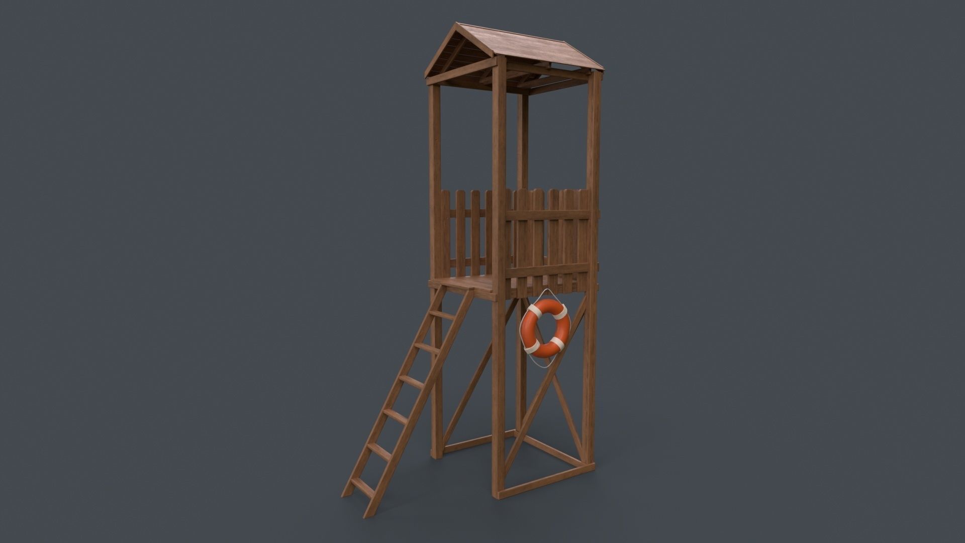 PBR Beach Lifeguard Watch Tower Low-poly 3D model_29