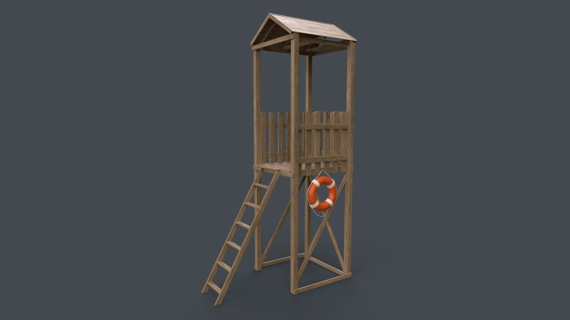 PBR Beach Lifeguard Watch Tower Low-poly 3D model_26
