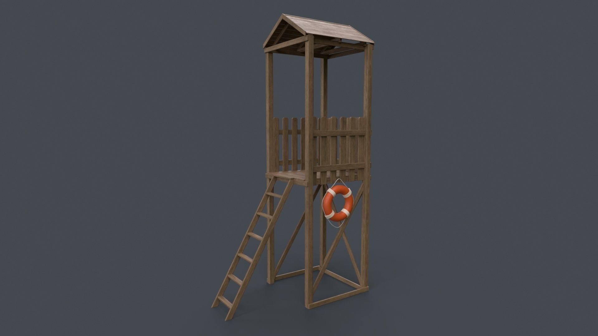 PBR Beach Lifeguard Watch Tower Low-poly 3D model_25