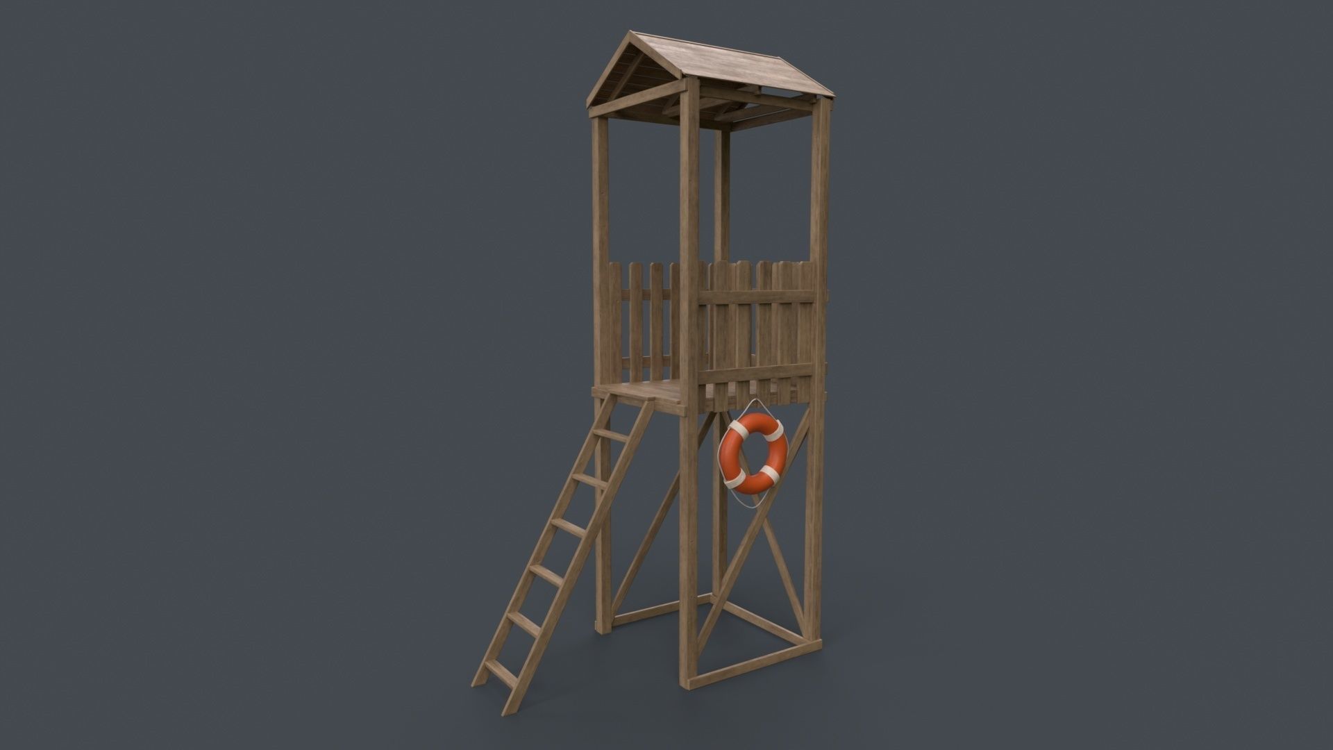 PBR Beach Lifeguard Watch Tower Low-poly 3D model_27