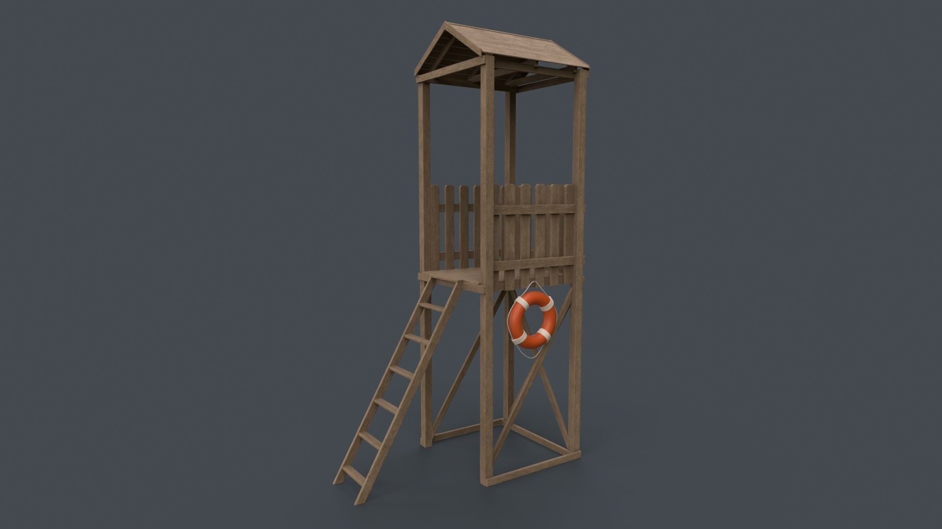 PBR Beach Lifeguard Watch Tower Low-poly 3D model_15