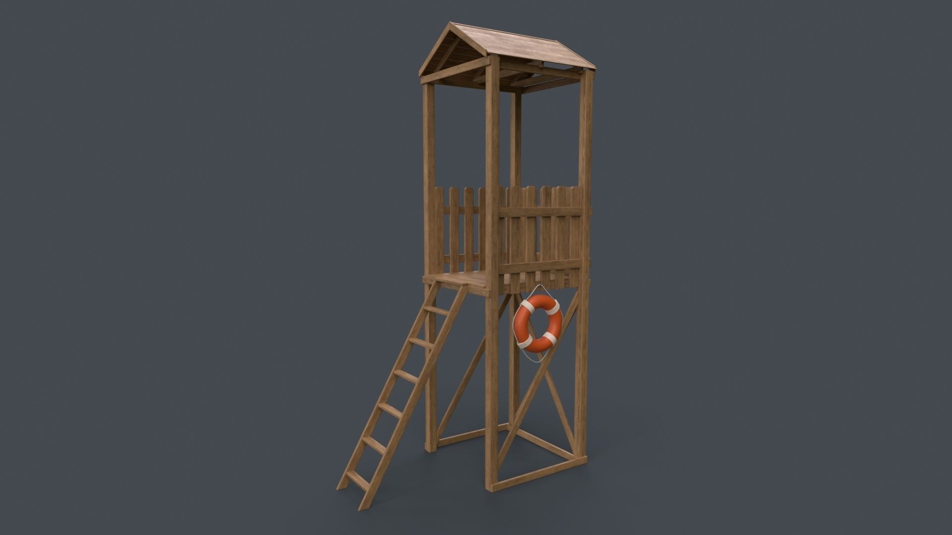 PBR Beach Lifeguard Watch Tower Low-poly 3D model_19