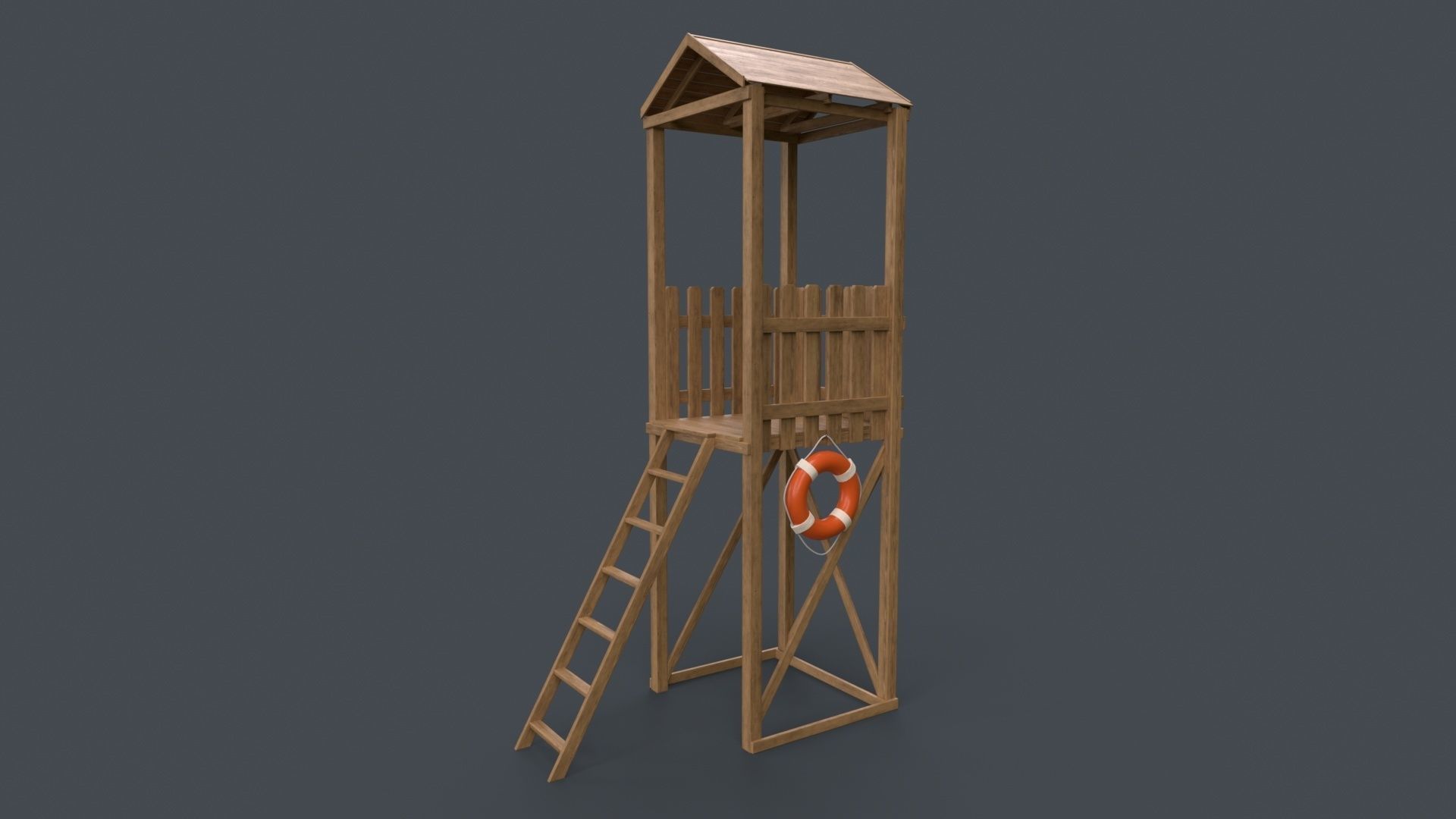 PBR Beach Lifeguard Watch Tower Low-poly 3D model_18