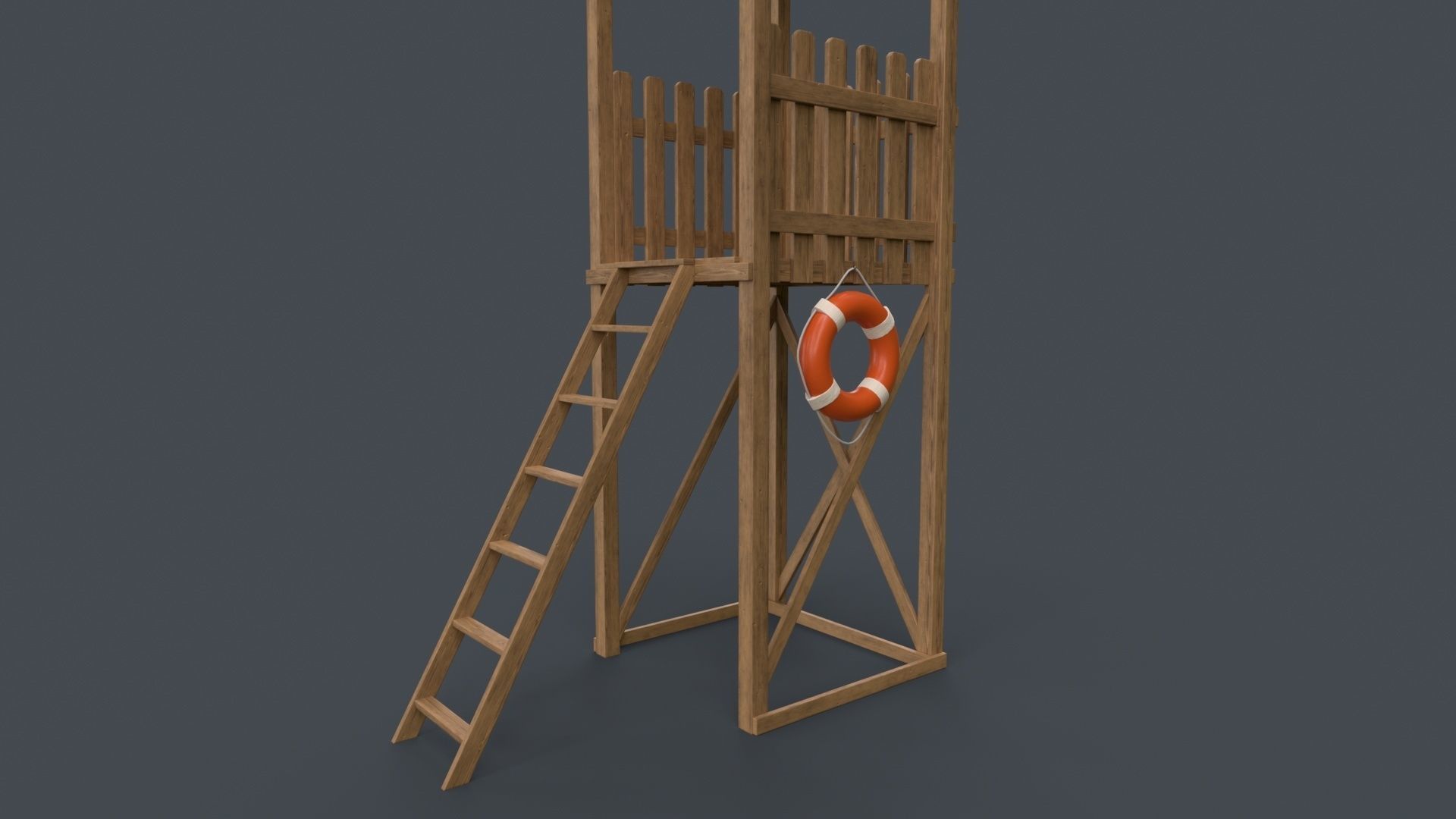 PBR Beach Lifeguard Watch Tower Low-poly 3D model_5