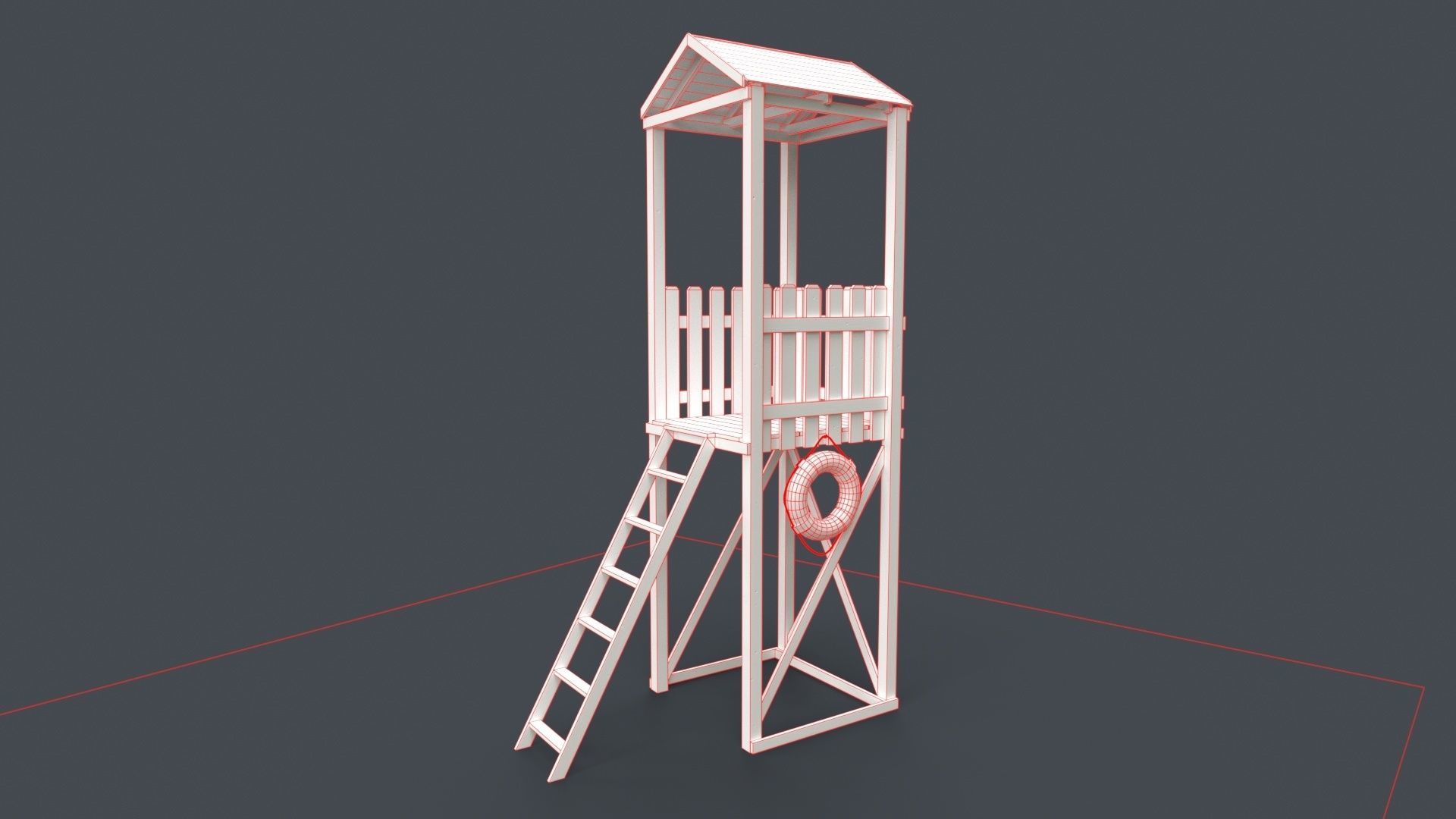 PBR Beach Lifeguard Watch Tower Low-poly 3D model_35