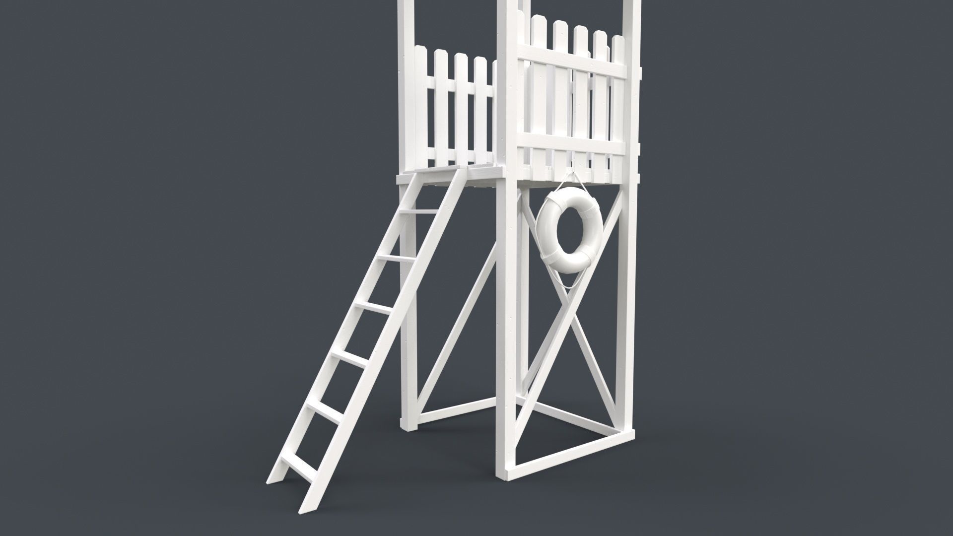 PBR Beach Lifeguard Watch Tower Low-poly 3D model_34