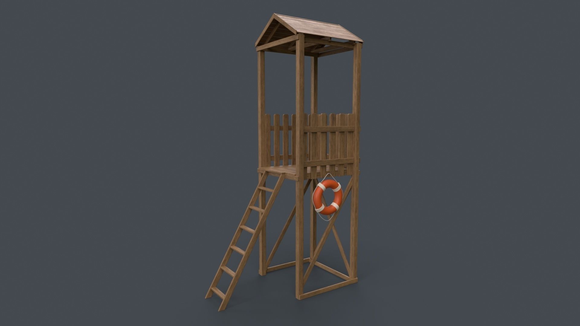 PBR Beach Lifeguard Watch Tower Low-poly 3D model_21