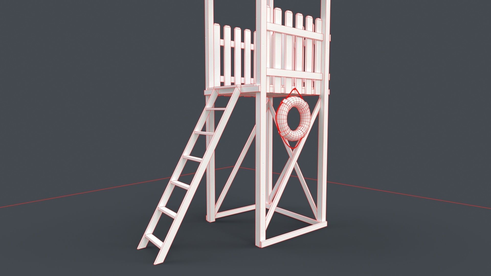 PBR Beach Lifeguard Watch Tower Low-poly 3D model_37