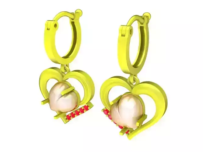 Diamond Heart Earrings 3D Print Model A5714