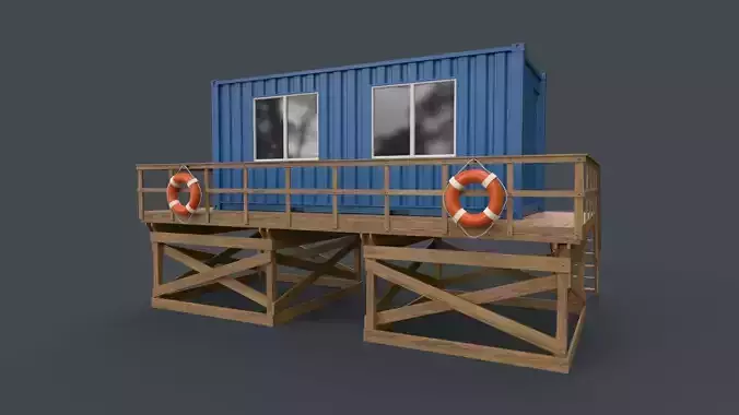 PBR Outdoor Beach Lifeguard Container Office Low-poly 3D model