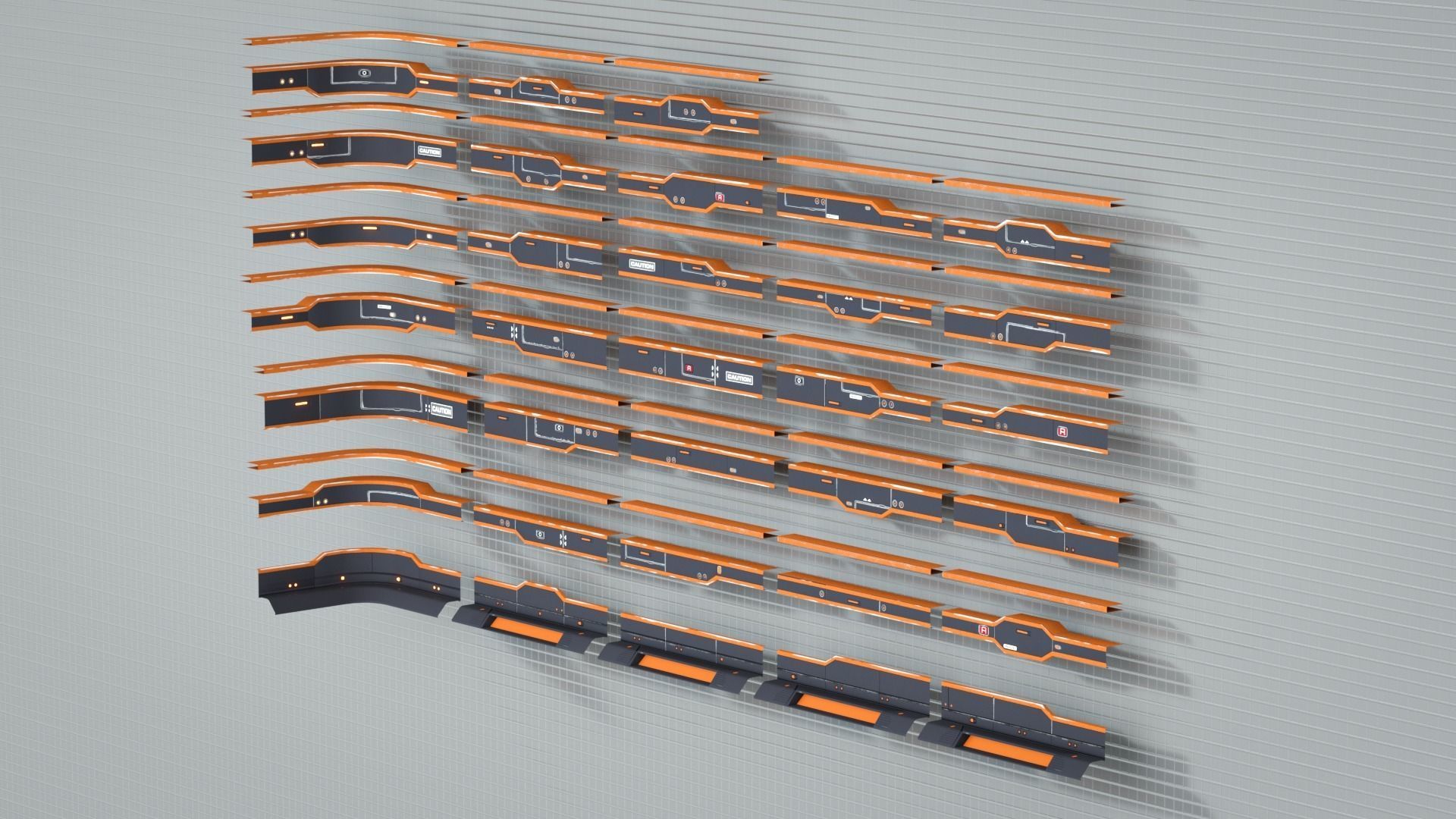 Sci-Fi Modular Corridor Interior Kitbash Set Low-poly 3D model_3